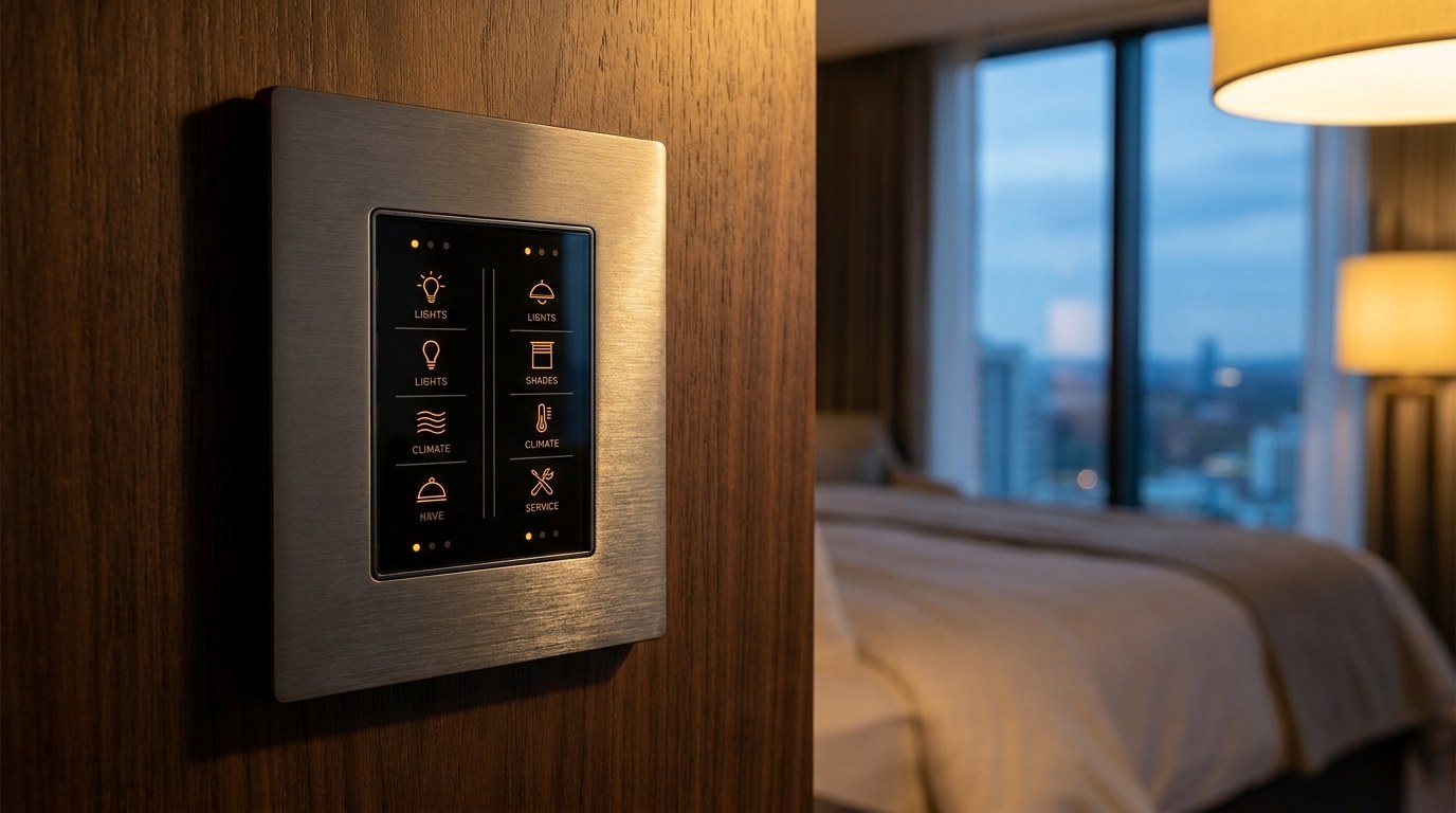 DasKlug Brushed Steel 8 Gang — Full-function bedside panel